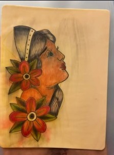 Colorful profile and flower tattoo design